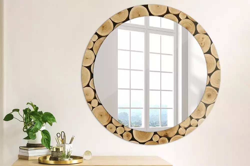 Miroir rond imprimé Bûches de bois