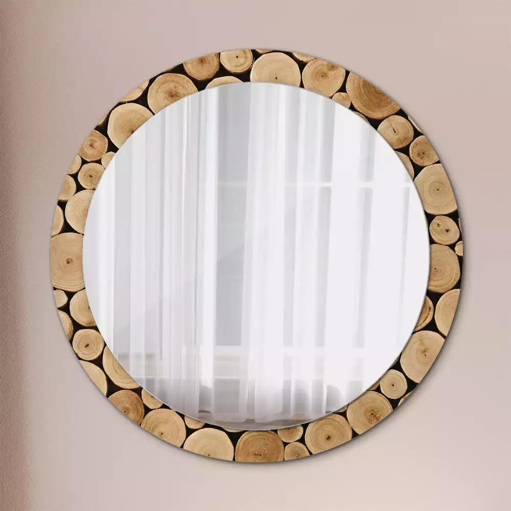 Miroir rond imprimé Bûches de bois