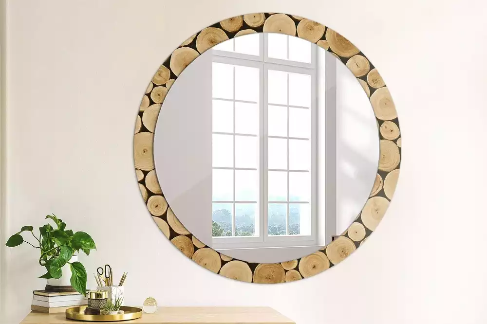 Miroir rond imprimé Bûches de bois