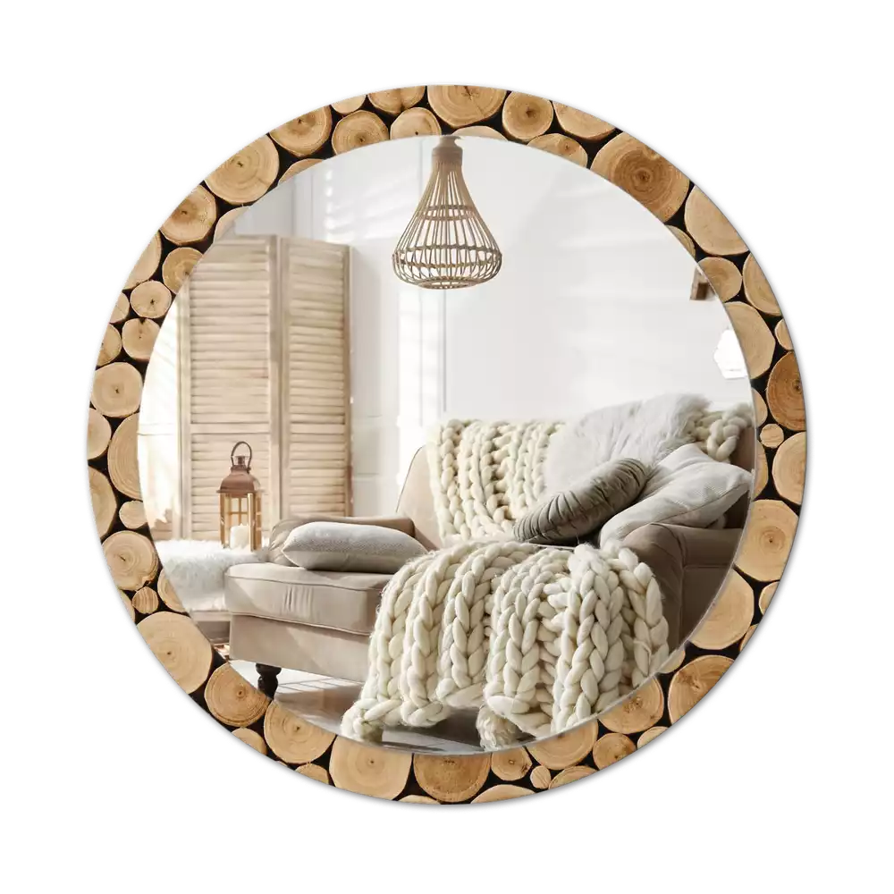 Miroir rond imprimé Bûches de bois