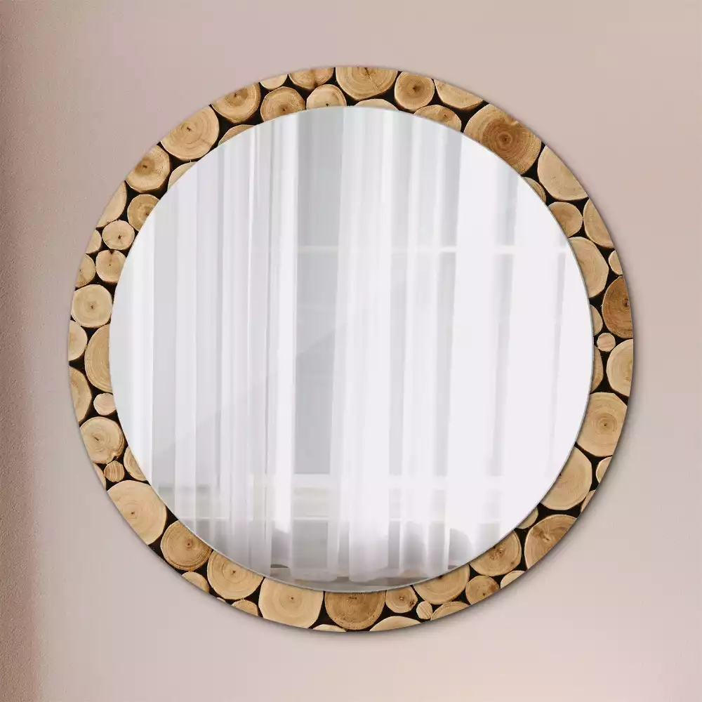 Miroir rond imprimé Bûches de bois