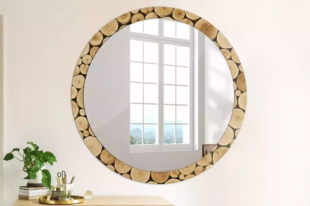 Miroir rond imprimé Bûches de bois
