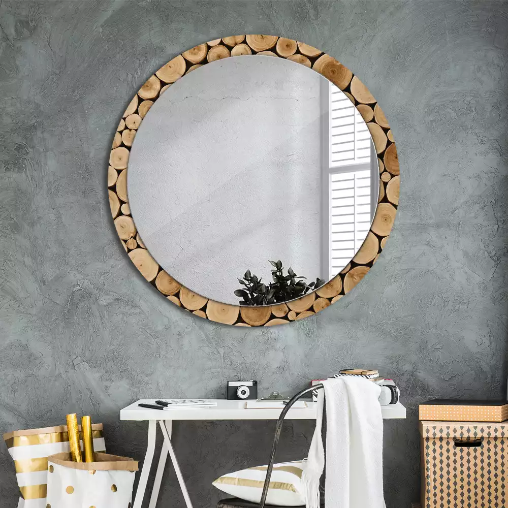 Miroir rond imprimé Bûches de bois