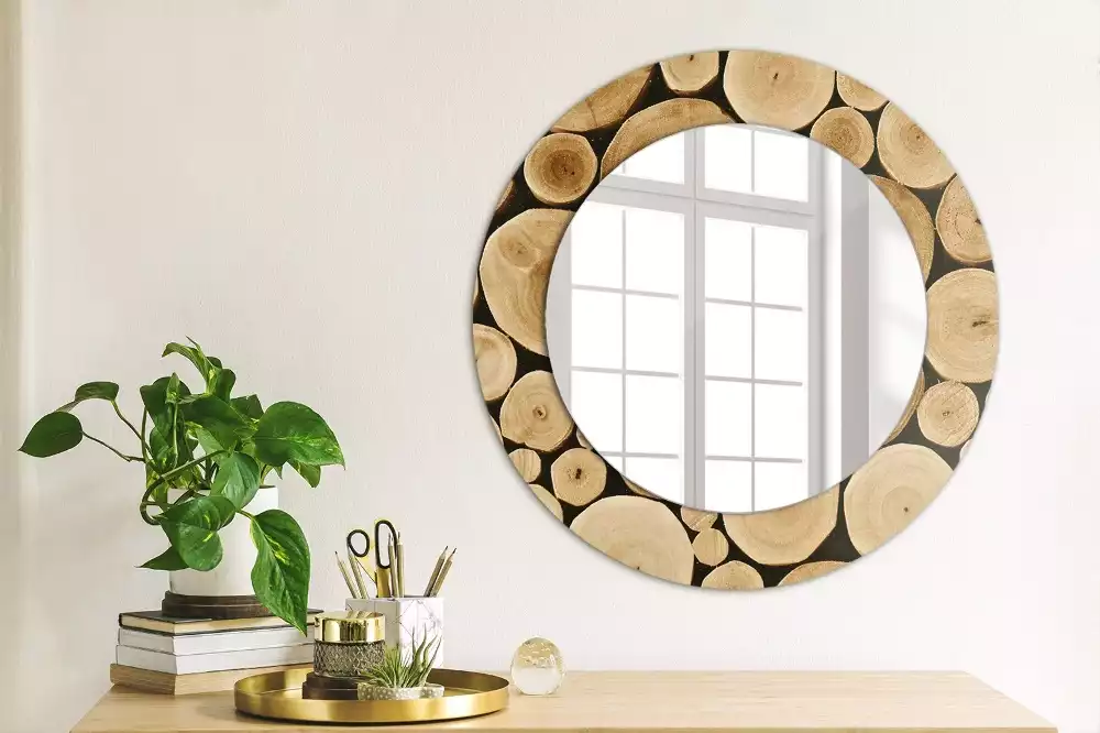 Miroir rond imprimé Bûches de bois