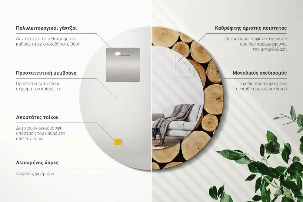 Miroir rond imprimé Bûches de bois