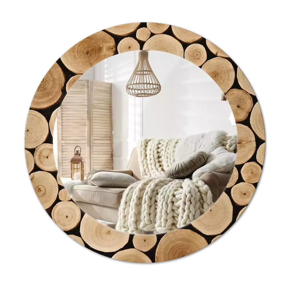 Miroir rond imprimé Bûches de bois