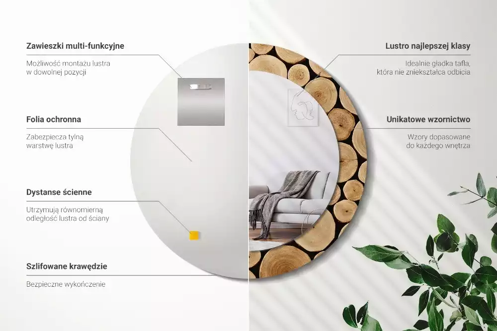 Miroir rond imprimé Bûches de bois