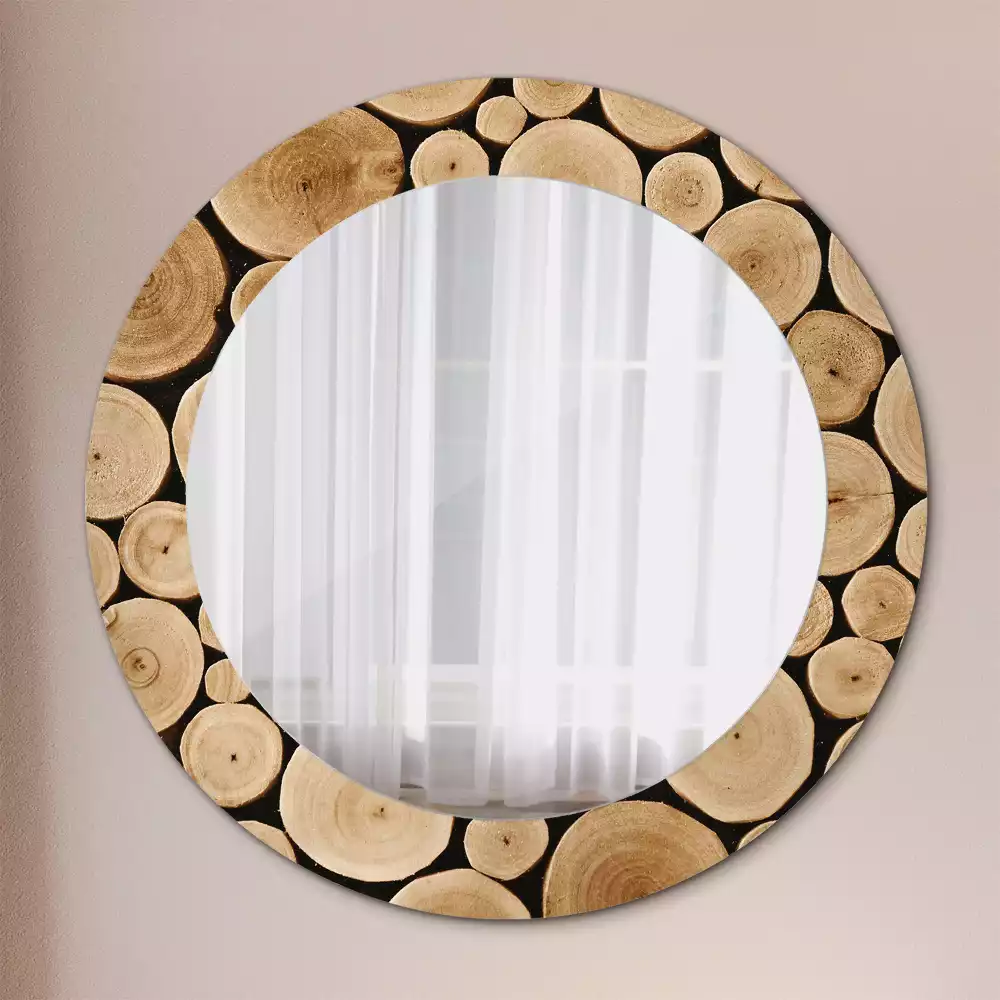 Miroir rond imprimé Bûches de bois
