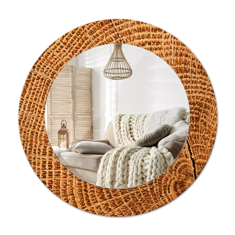 Miroir rond avec décoration Bois de chêne