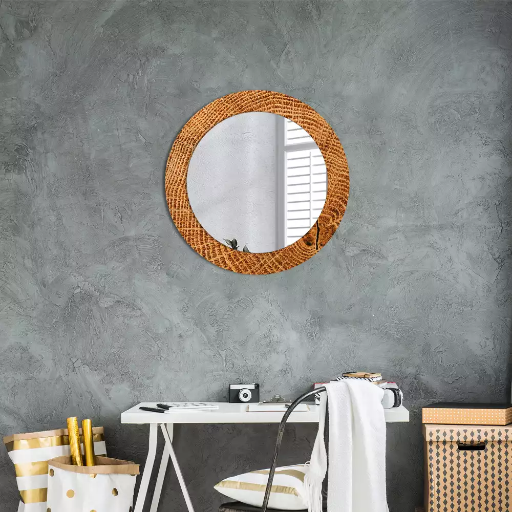 Miroir rond avec décoration Bois de chêne