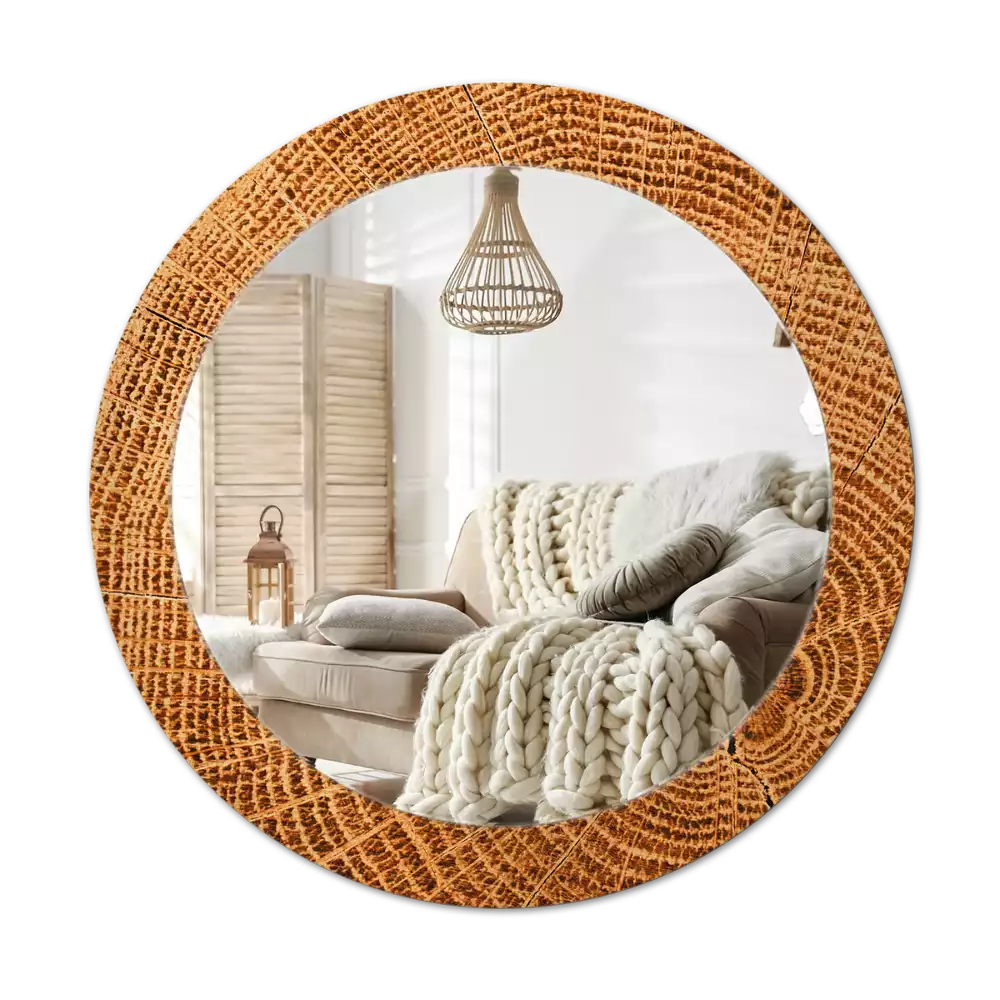 Miroir rond avec décoration Bois de chêne