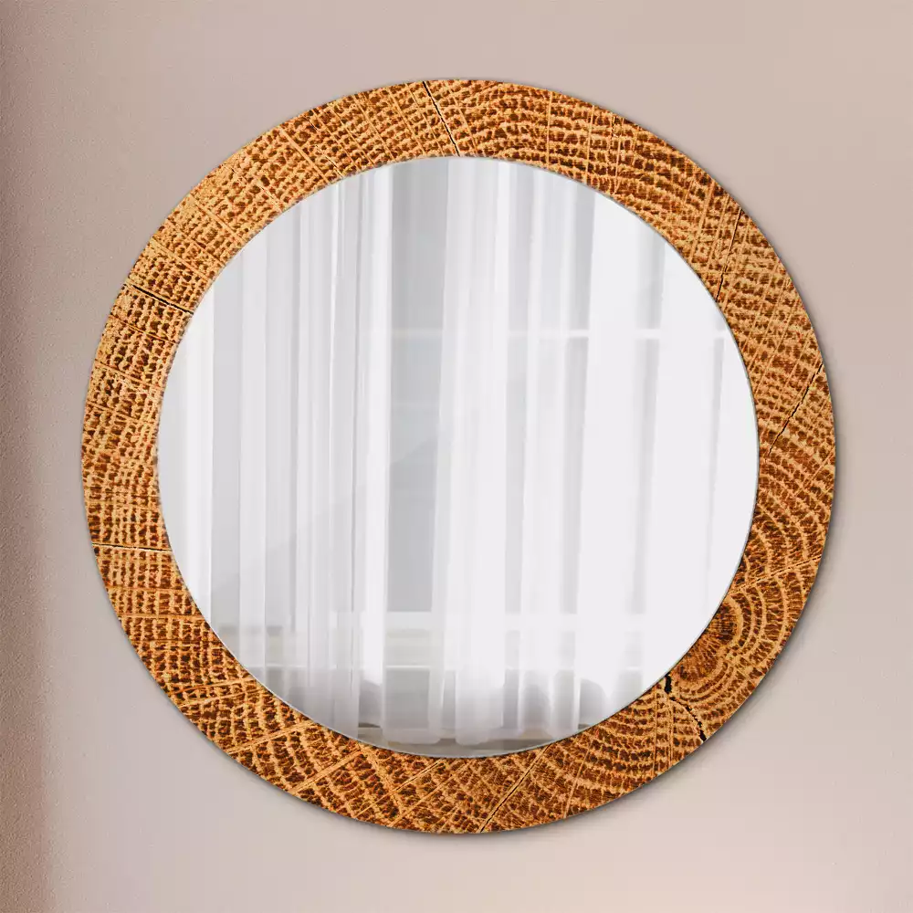 Miroir rond avec décoration Bois de chêne