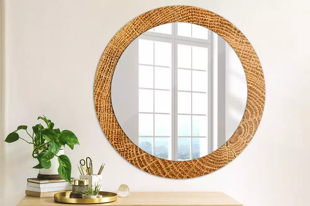 Miroir rond avec décoration Bois de chêne