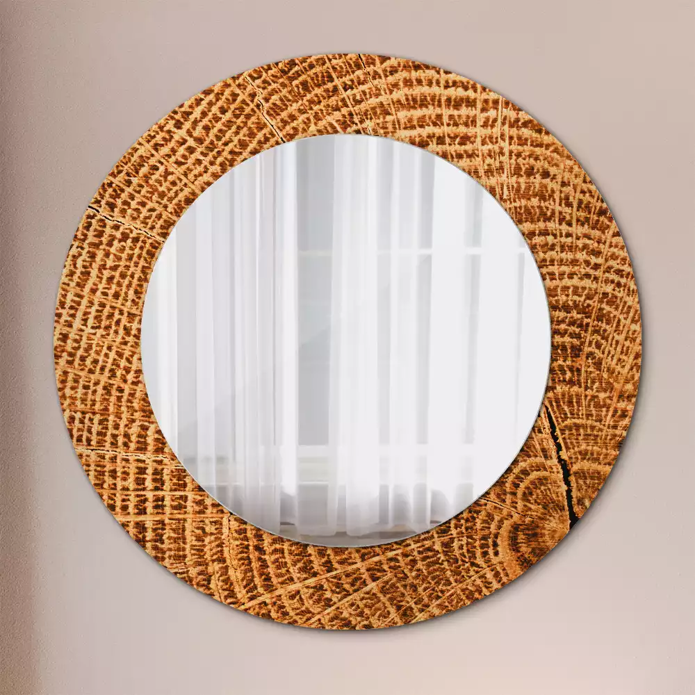 Miroir rond avec décoration Bois de chêne