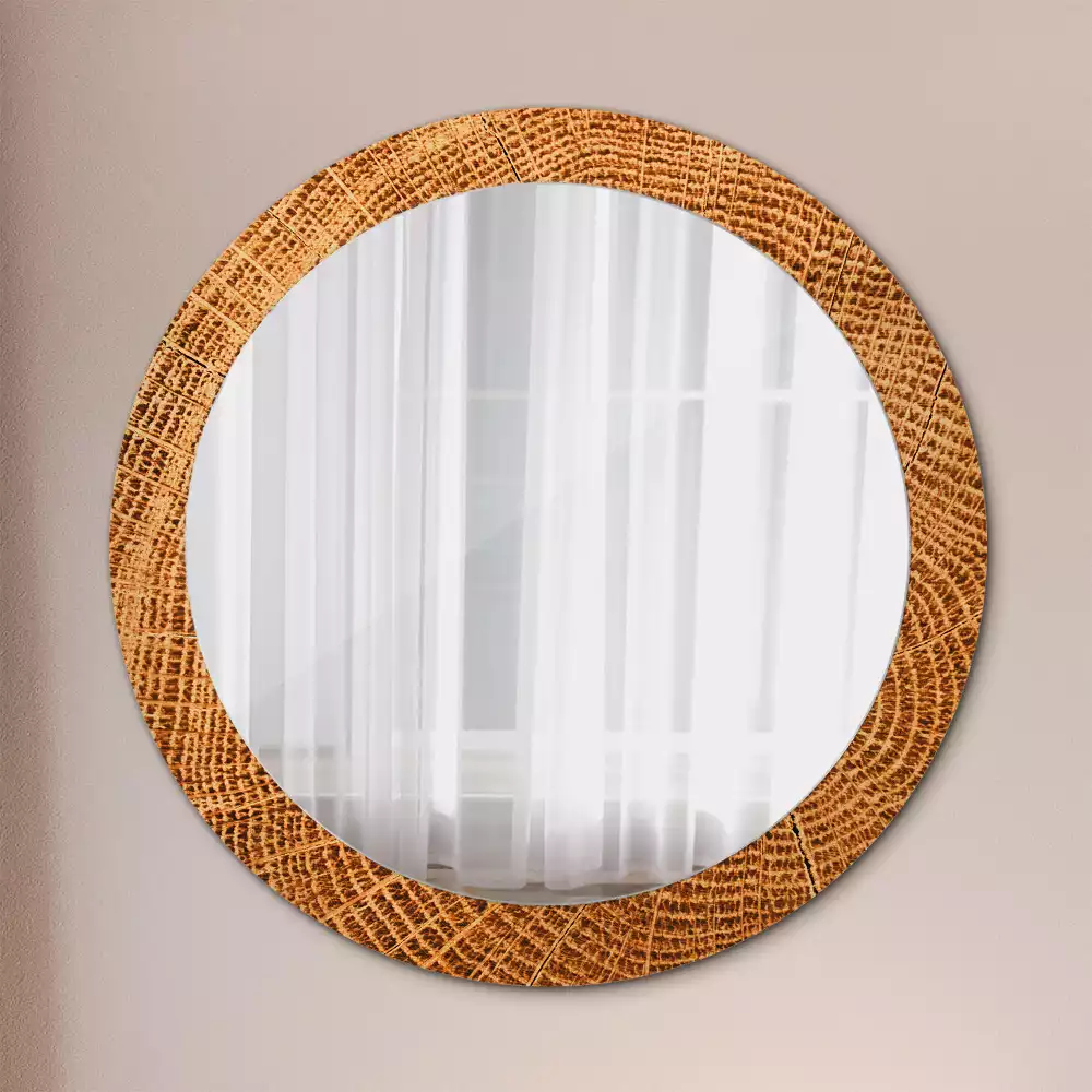 Miroir rond avec décoration Bois de chêne