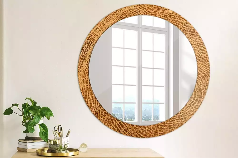 Miroir rond avec décoration Bois de chêne