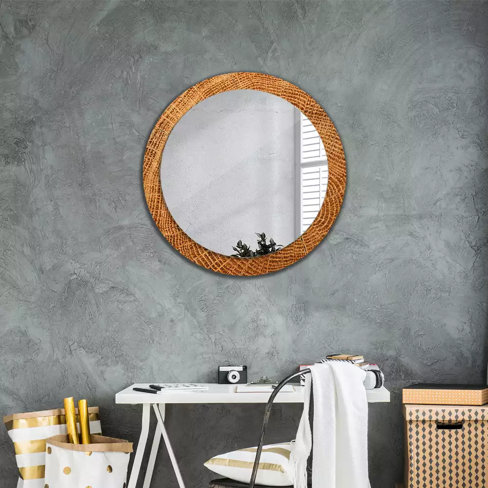 Miroir rond avec décoration Bois de chêne