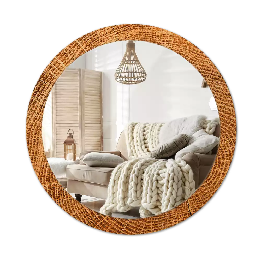 Miroir rond avec décoration Bois de chêne