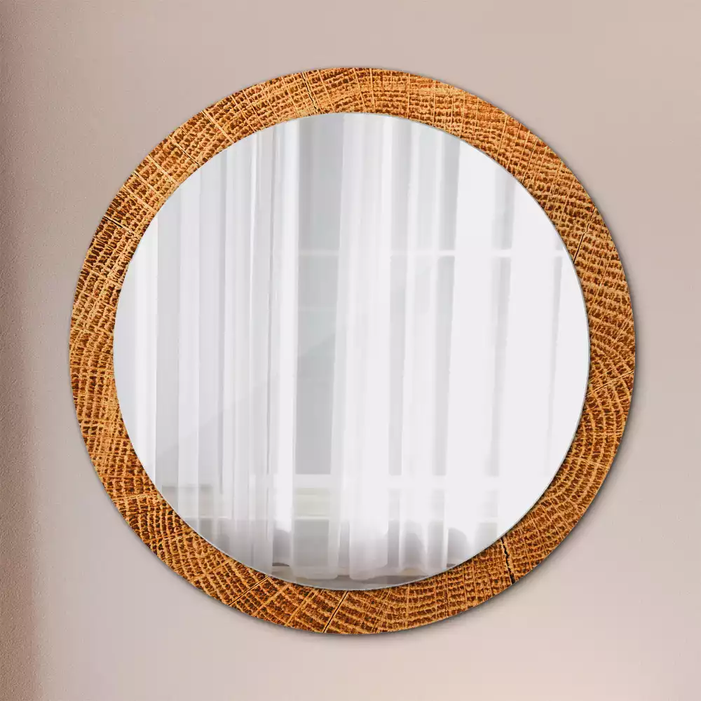 Miroir rond avec décoration Bois de chêne