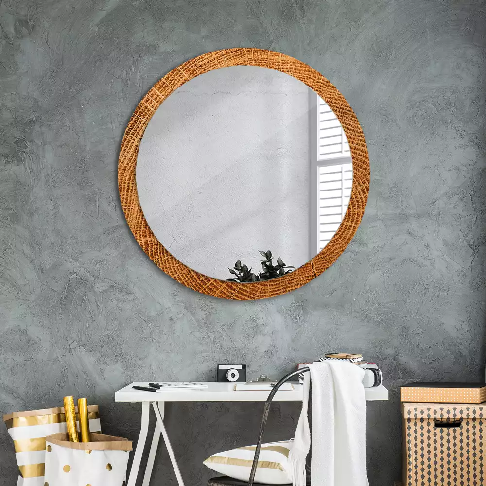 Miroir rond avec décoration Bois de chêne
