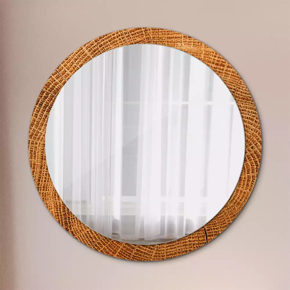 Miroir rond avec décoration Bois de chêne
