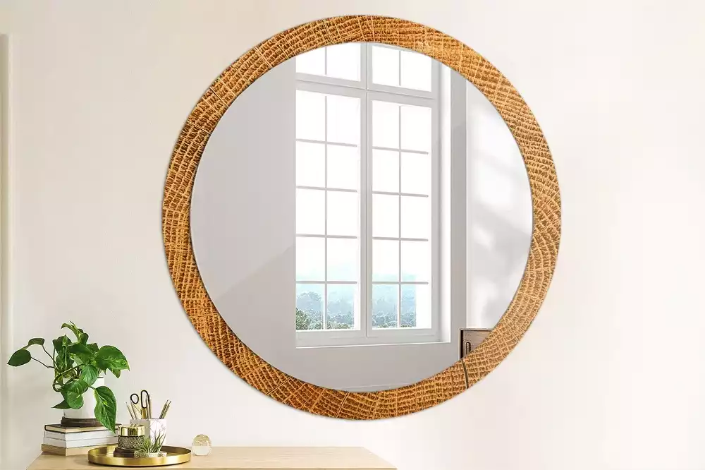 Miroir rond avec décoration Bois de chêne