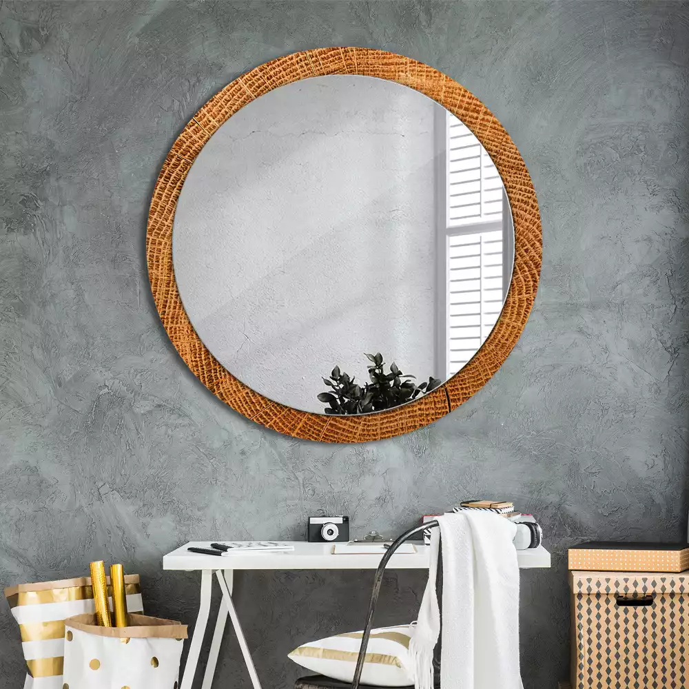 Miroir rond avec décoration Bois de chêne