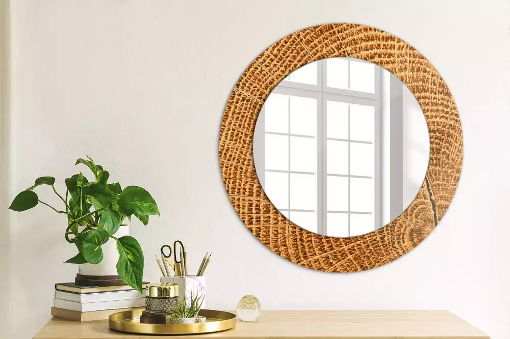Miroir rond avec décoration Bois de chêne