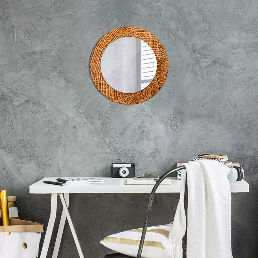 Miroir rond avec décoration Bois de chêne
