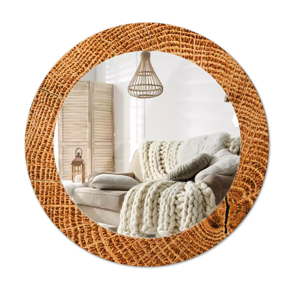 Miroir rond avec décoration Bois de chêne