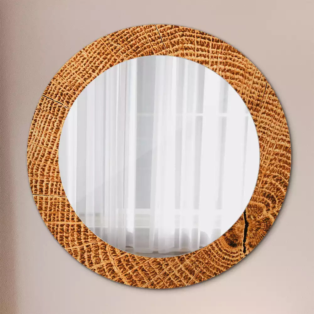 Miroir rond avec décoration Bois de chêne