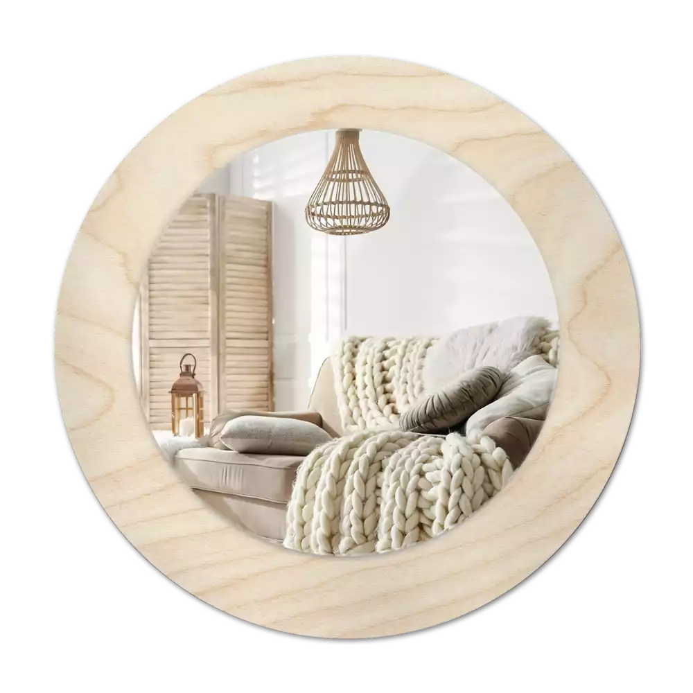 Miroir rond cadre avec impression Bois clair