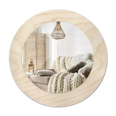 Miroir rond cadre avec impression Bois clair