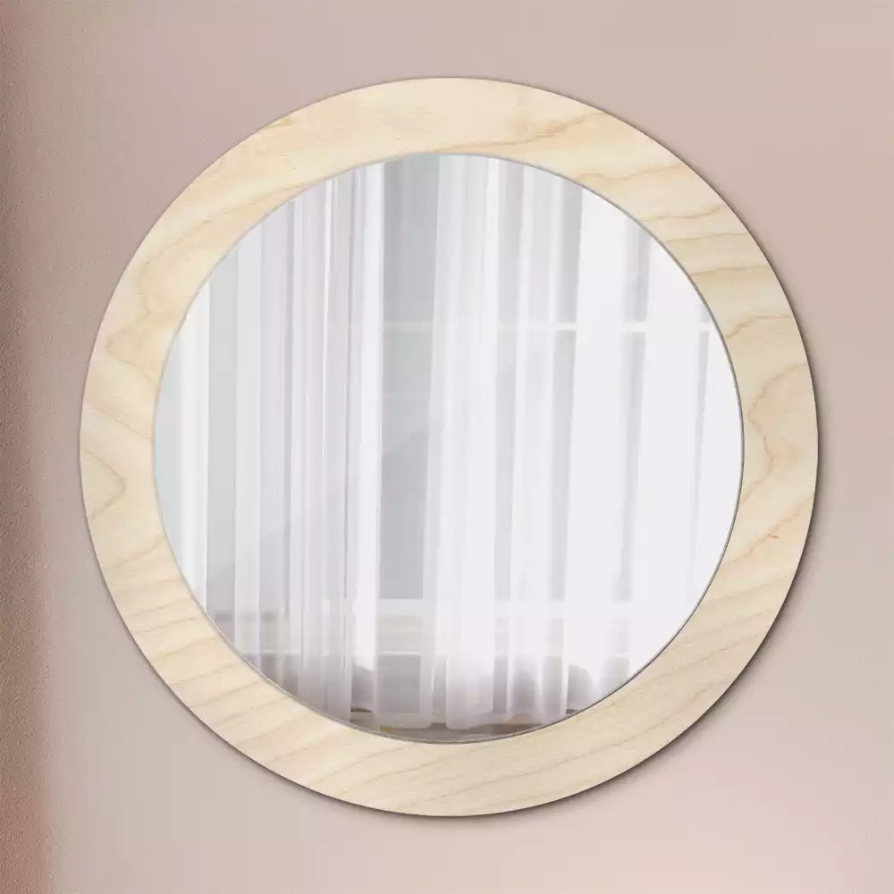 Miroir rond cadre avec impression Bois clair