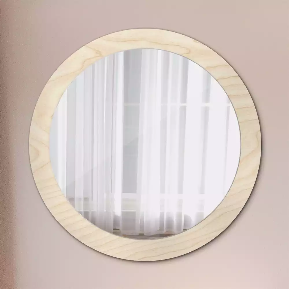 Miroir rond cadre avec impression Bois clair