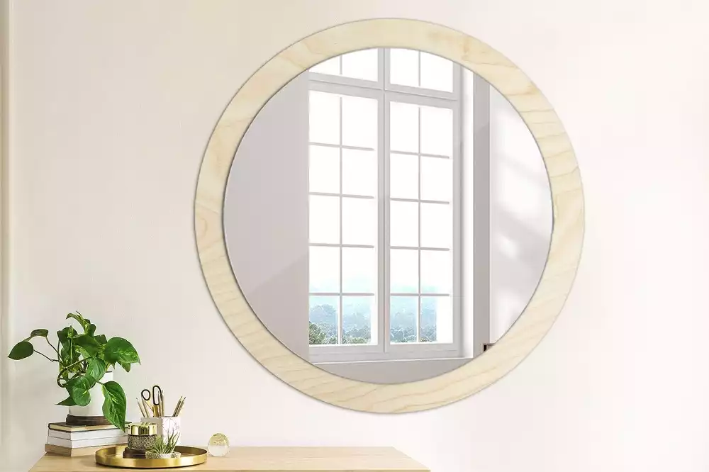 Miroir rond cadre avec impression Bois clair