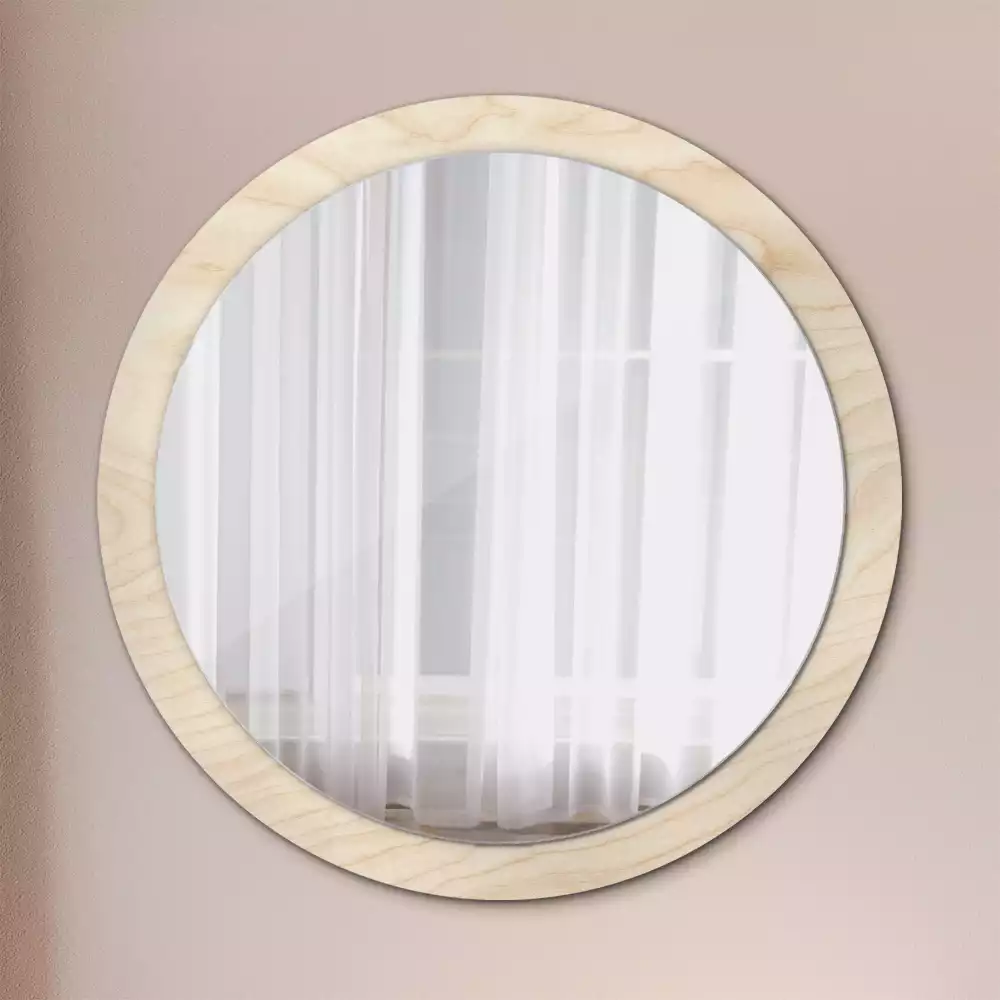 Miroir rond cadre avec impression Bois clair
