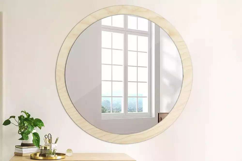 Miroir rond cadre avec impression Bois clair