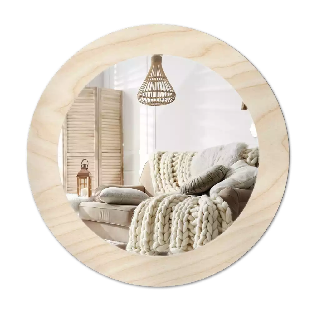 Miroir rond cadre avec impression Bois clair