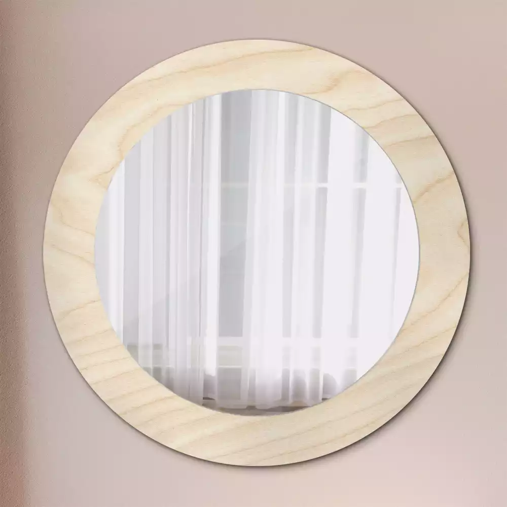 Miroir rond cadre avec impression Bois clair