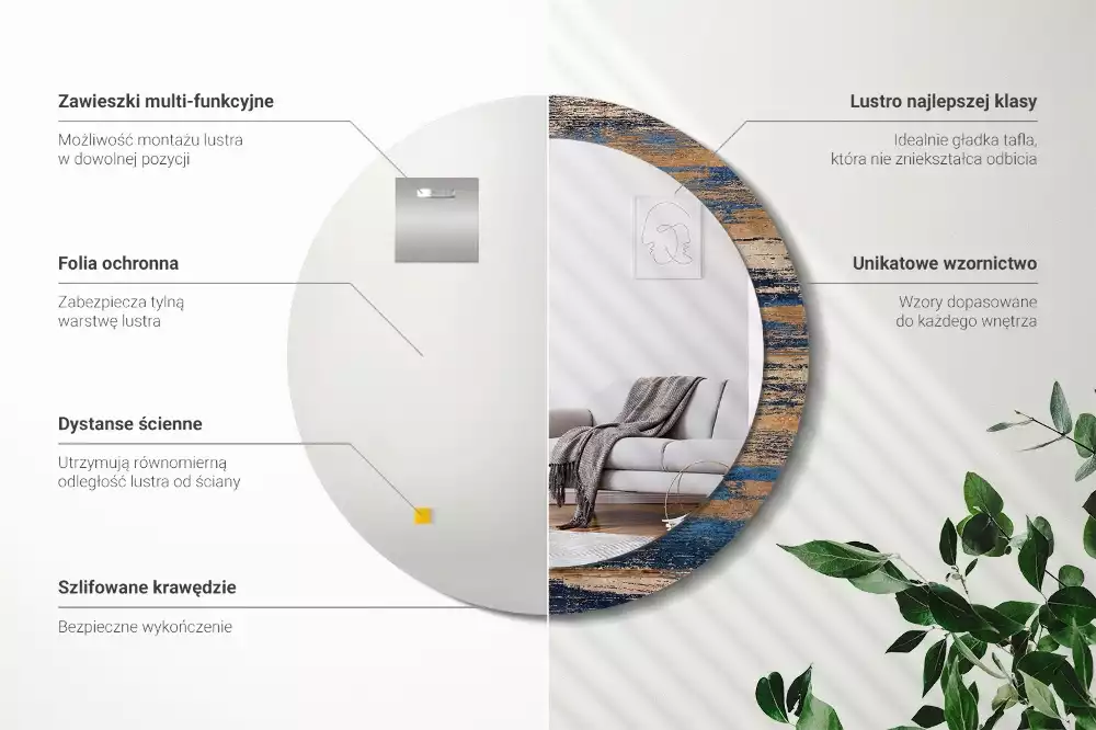 Miroir rond imprimé Bois abstrait