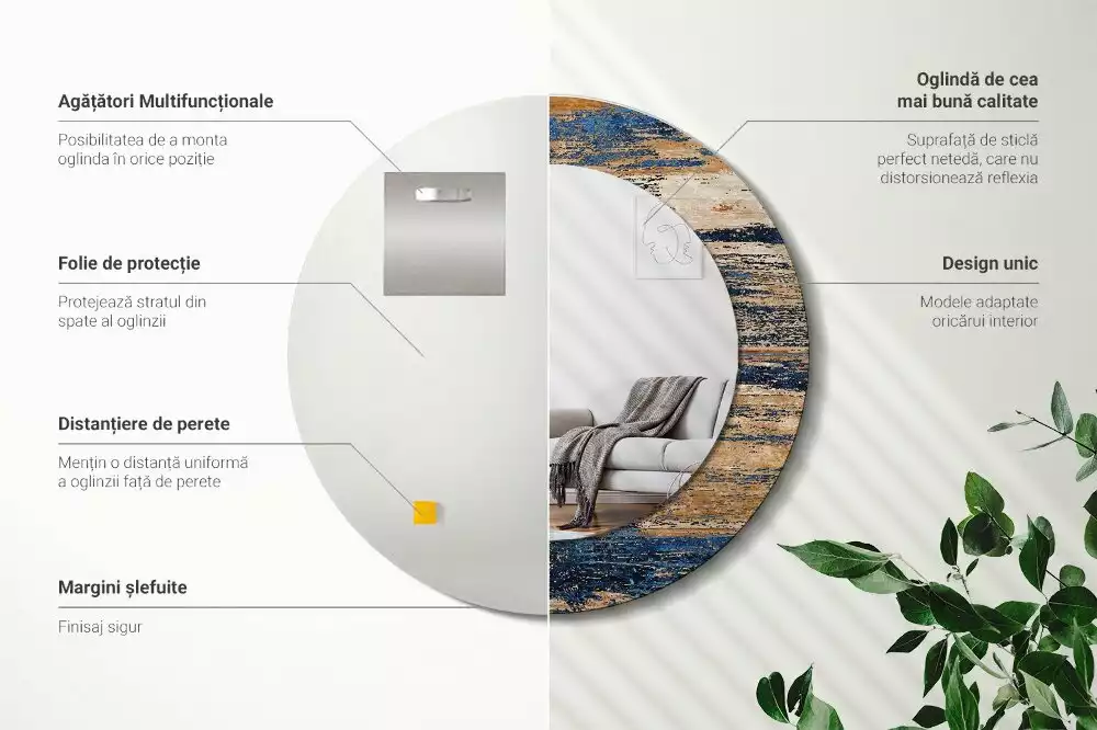 Miroir rond imprimé Bois abstrait