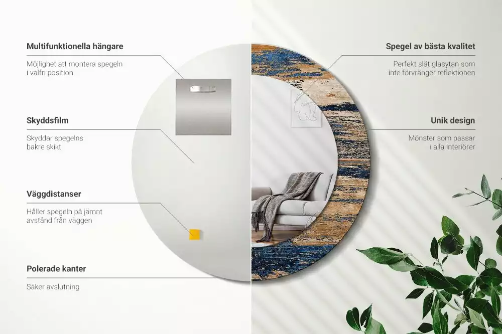 Miroir rond imprimé Bois abstrait