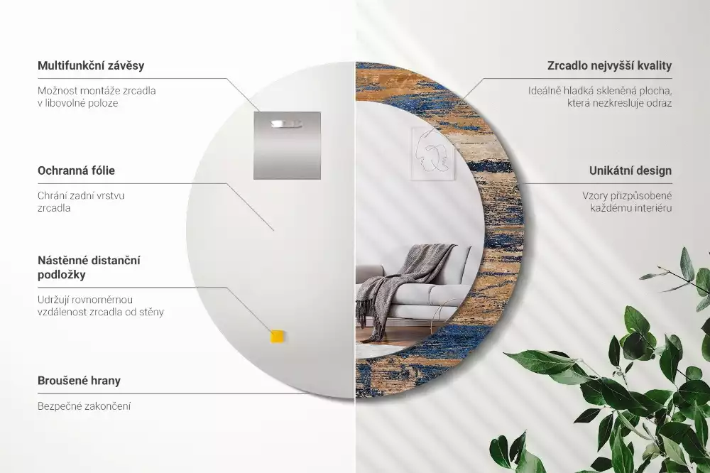 Miroir rond imprimé Bois abstrait