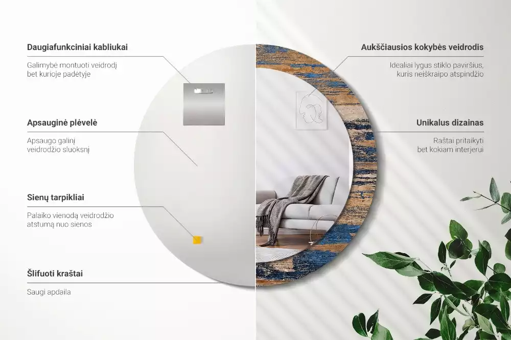 Miroir rond imprimé Bois abstrait