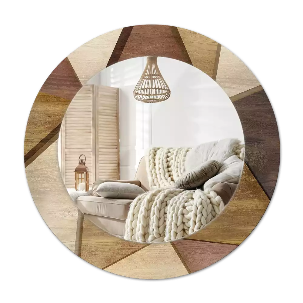Miroir rond imprimé Bois géométrique 3D