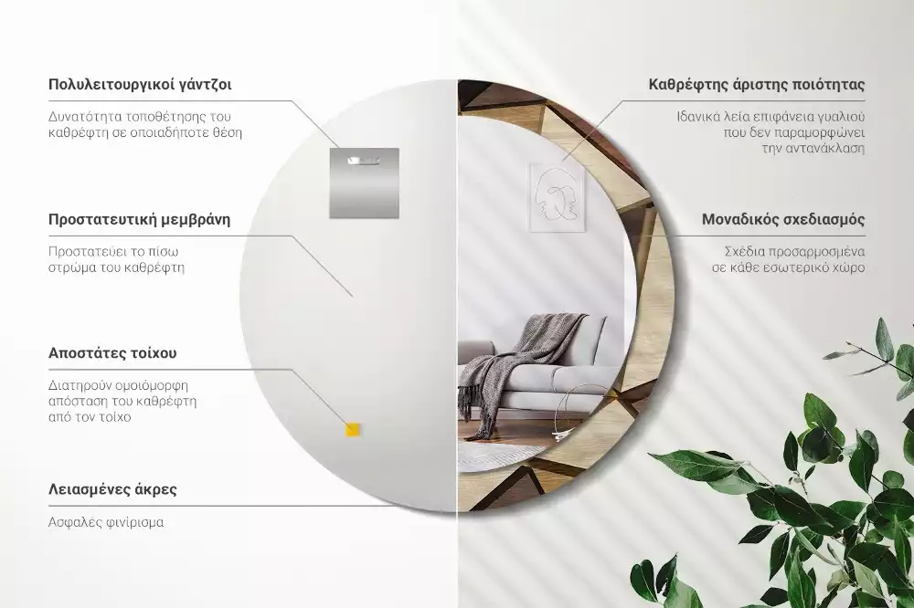 Miroir rond imprimé Bois géométrique 3D