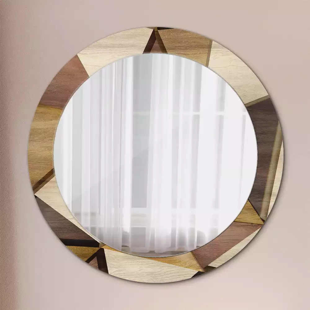 Miroir rond imprimé Bois géométrique 3D
