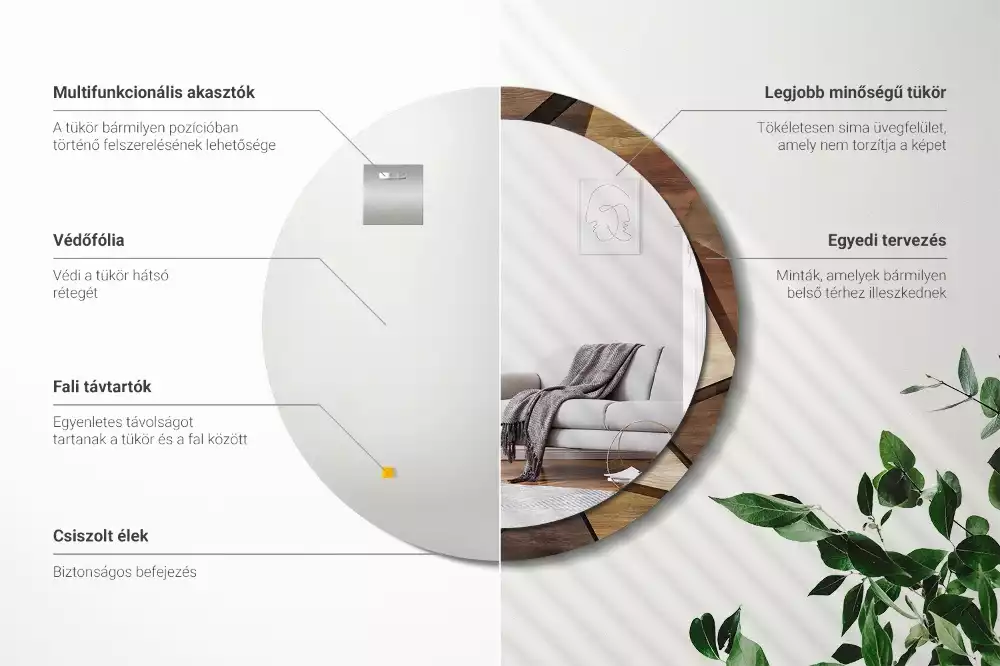 Miroir rond imprimé Bois géométrique 3D