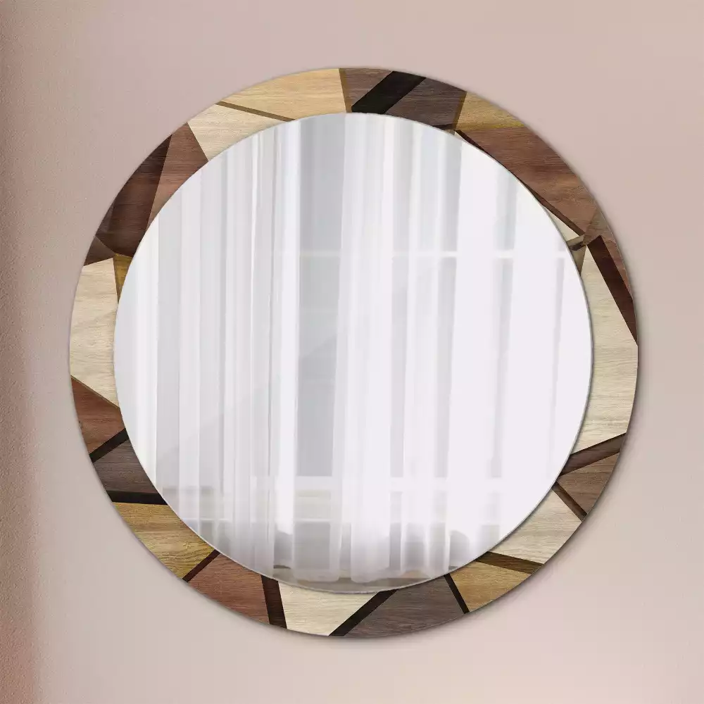 Miroir rond imprimé Bois géométrique 3D
